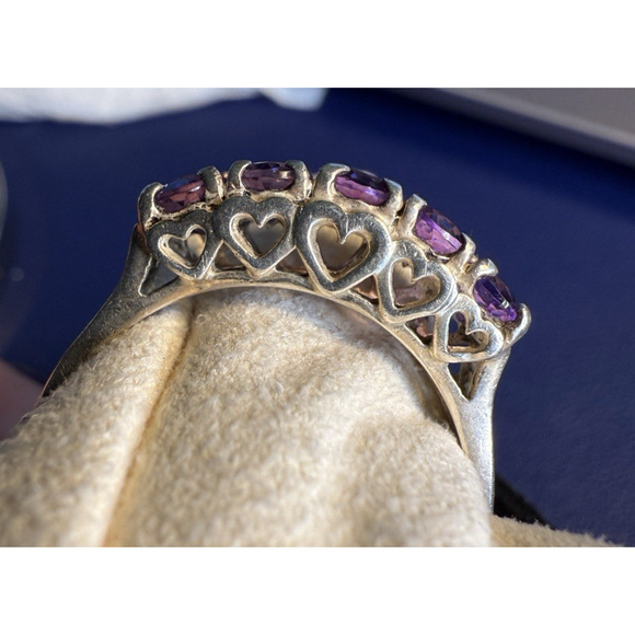 Vintage Sterling Silver Amethyst Ring CNA Thailand Size 10 Five Stone Band - Picture 7 of 11